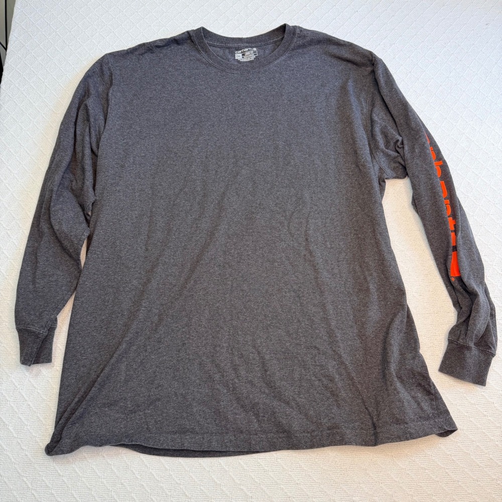 Carhartt Mens Loose Fit Long Sleeve Graphic T-Shirt Gray Orange TK0231-M 2XL